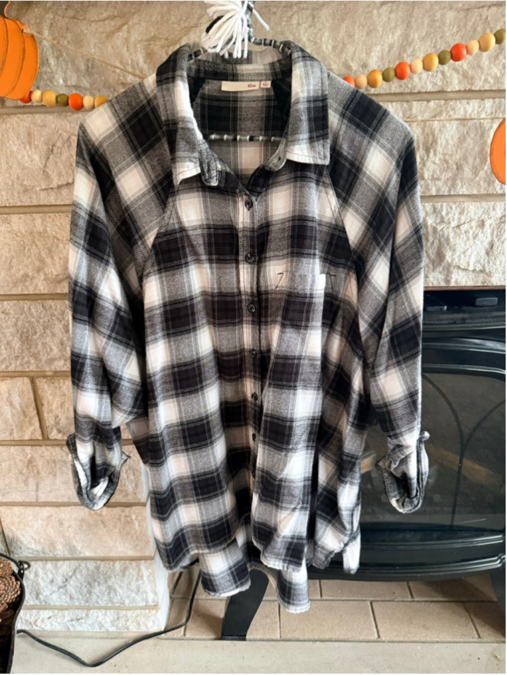 Women's So Plaid Button Down Shirt Black White Size L